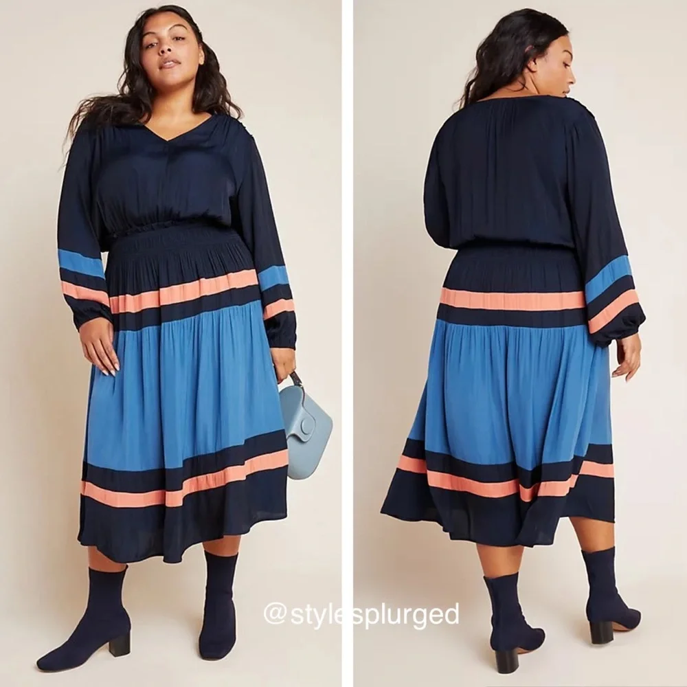 NWT⭐️Top Rated⭐️ANTHRO Aidy Colorblocked Midi Dress size small petite - Picture 3 of 13